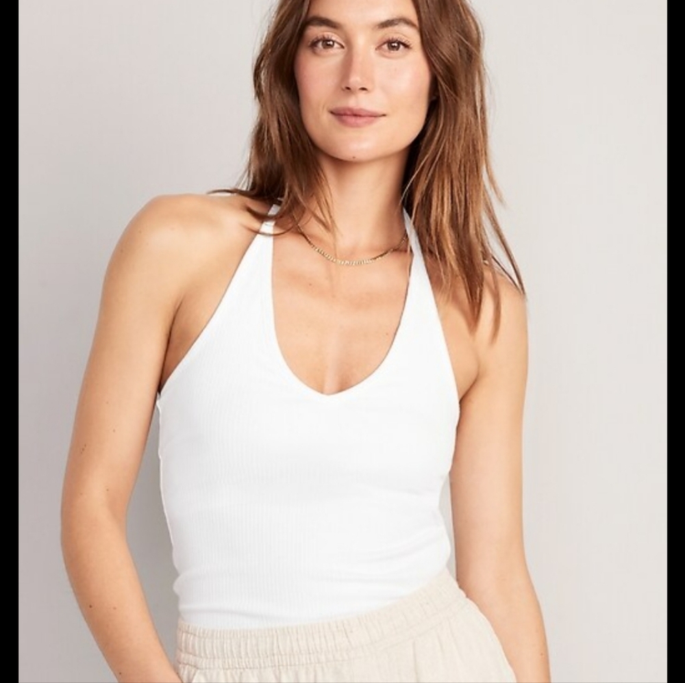 Old Navy White Ribbed Halter Tank Top